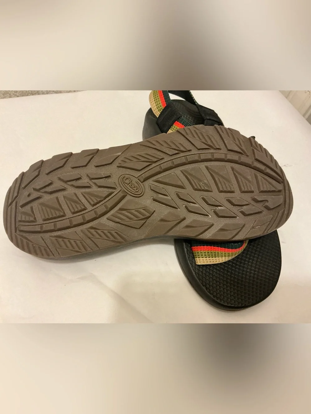 Chaco Men's Black Sandals with Red, Green & Tan Straps